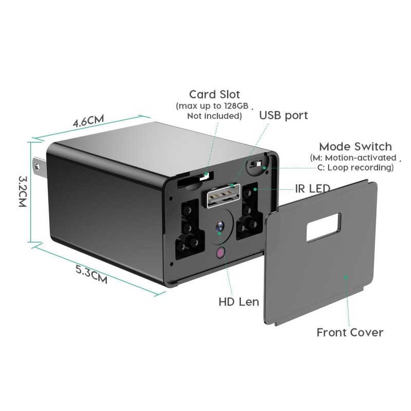 Caricatore da muro Full HD 1080p Camera con visione notturna